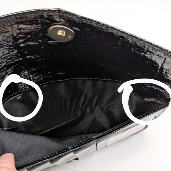 Belle Rose Formal Wallet Patent Leather Crocodile Embossed Shiny Black Retro - Picture 8 of 9